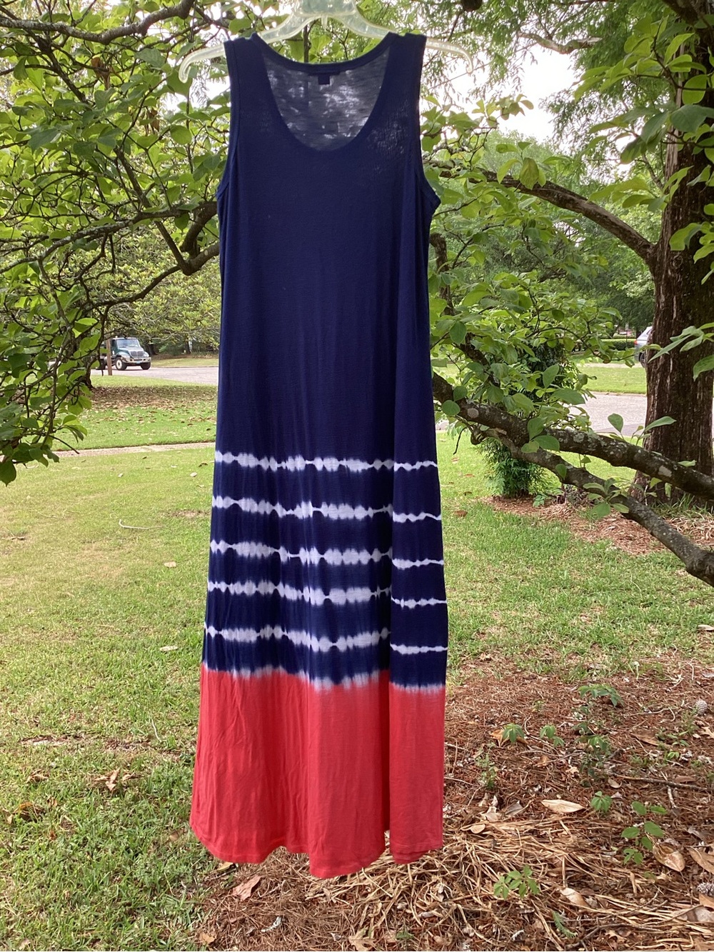A Girls Favorite Dress Sleeveless Navy and Coral Tie-Dye Maxi Dress - Picture 4 of 9